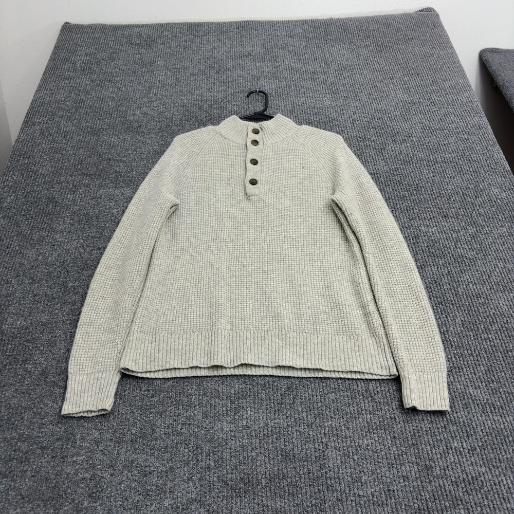 Banana Republic Sweater Mens M Gray Wool Waffle Knit Button Mock Neck Casual